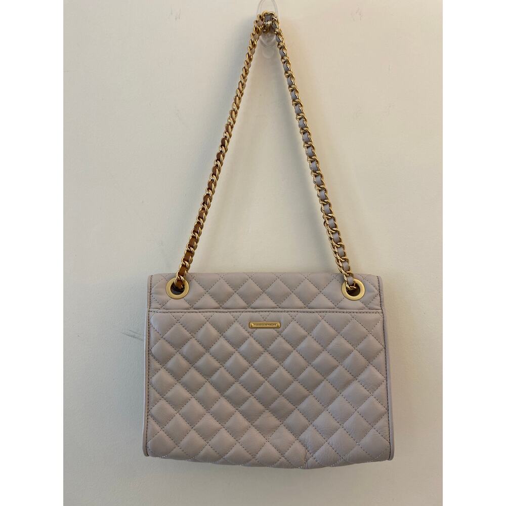 Rebecca Minkoff Crossbody Purse Bag Gray Beige Velvet Chain Quilted Affair Work - Picture 10 of 12